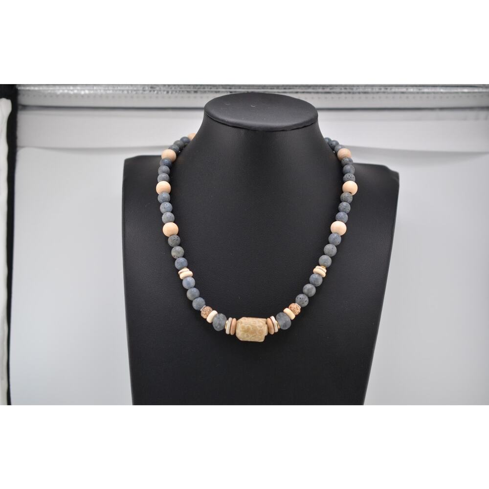 Native American Handmade Sea Coral, Jade-Driftwood-Wood-Glass Beads 18" Necklace